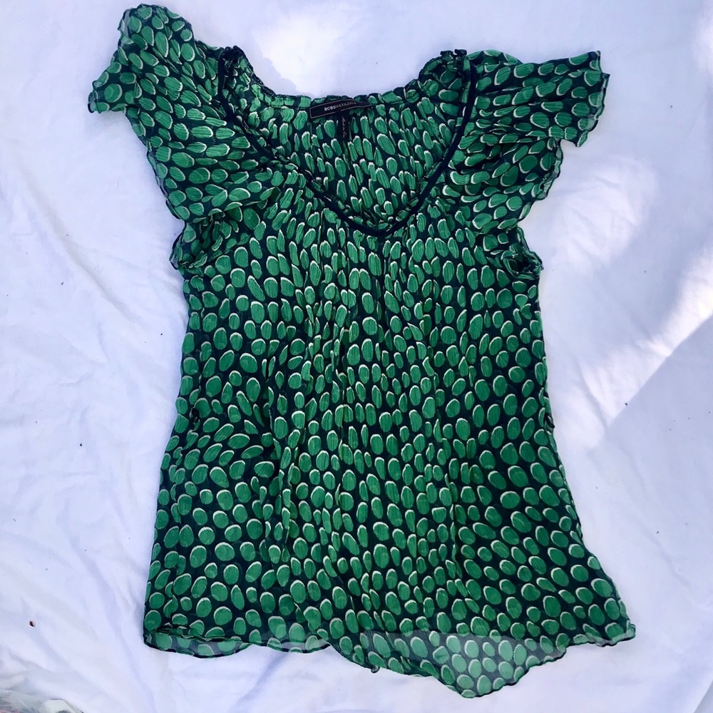 BCBG MaxAzria Green Flowy Top Size S